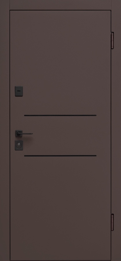 Вхідні двері Форт Нокс - ”Гранд” матовый цинк коричневий 8019+молдинги / дуб немо сріблястий, без фрезерування
