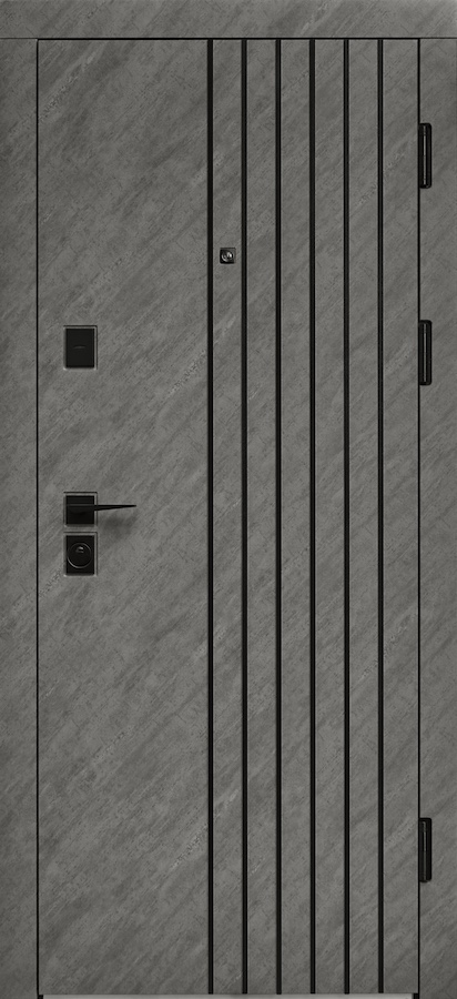 Вхідні двері Форт Нокс - Форт Нокс ”Троя” зріз каменю (МДФ) + 3D труби / шифер сірий